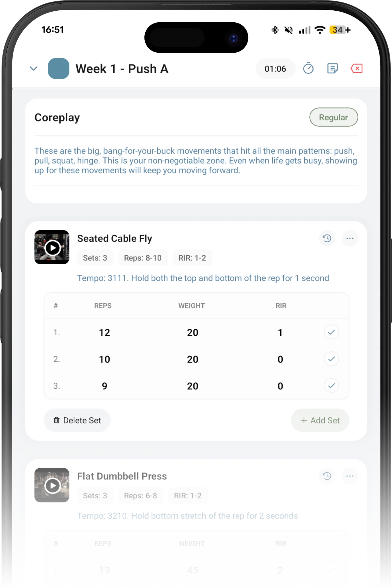 Training app screen